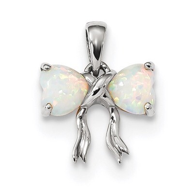 Created Opal Bow Pendant 14k White Gold Polished XBS581, MPN: XBS581, 883957174044