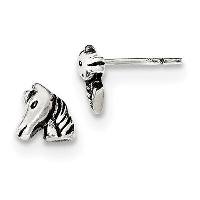 Horse Post Earrings Sterling Silver Polished and Antiqued QE11835, MPN: QE11835, 191101231292