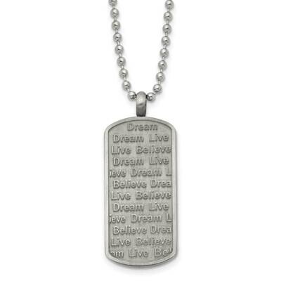 Antiqued &amp; Brushed Live/Dream/Believe Dog Tag Necklace Stainless Steel SRN1660-24 by Chisel, MPN: S…