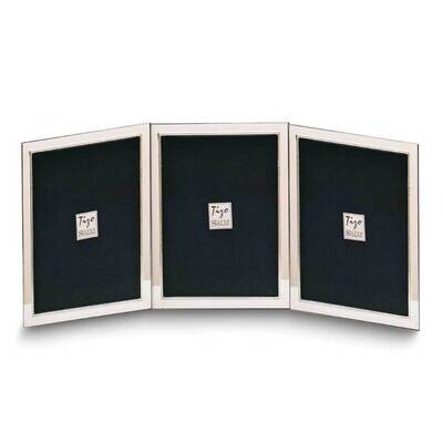 Tarnish Resistant Narrow Portrait Hinged Beaded Triple 2X3 Photo Frame with Finished Wood Back Ster…