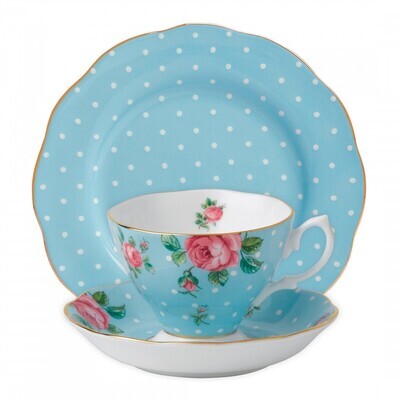 Royal Albert Polka Blue 3-Piece Set Teacup, Saucer &amp; Plate, MPN: POLBLU25870, 652383739284
