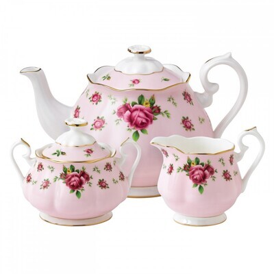 Royal Albert New Country Roses Pink 3-Piece Set Teapot, Sugar &amp; Creamer, MPN: NCRPNK25823, 65238373…