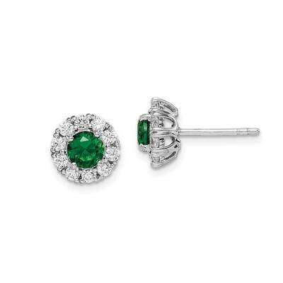 Green Glass &amp; CZ Diamond Halo Post Earrings Sterling Silver Rhodium-plated QE14263, MPN: QE14263, 8…