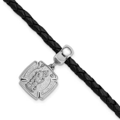 St. Florian Charm Bead Black Leather Bracelet Sterling Silver PBS042BDSSBR, MPN: PBS042BDSSBR, 8106…