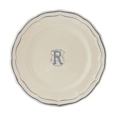 Gien Monogram Filet Bleu Dessert Plate Letter R 1710ADER22, MPN: 1710ADER22, 840769019635