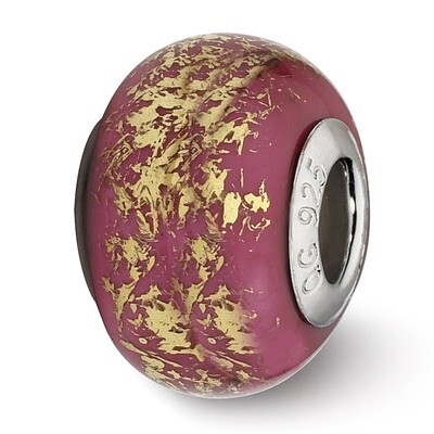 Dark Pink with Gold Foil Ceramic Bead Sterling Silver QRS2341, MPN: QRS2341, 883957514314
