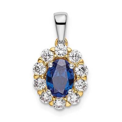 Created Blue Sapphire Pendant 14k Gold Lab Grown Diamond PM6990CSA-052-YWLG, MPN: PM6990CSA-052-YWL…