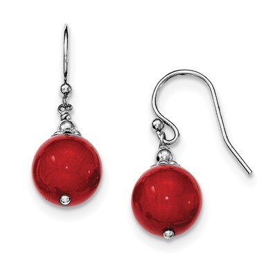 Dyed Red Coral Shepherd Hook Earrings Sterling Silver Rhodium-plated QE12866, MPN: QE12866, 1911013…