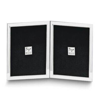 Tarnish Resistant Narrow Portrait Hinged Beaded Double 2X3 Photo Frame with Finished Wood Back Ster…