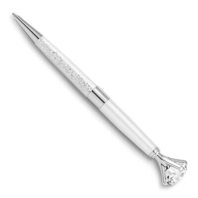 White Filled Ballpoint Pen with Big Top Crystal JBP113W, MPN: JBP113W,