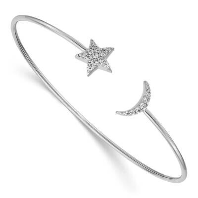 Moon &amp; Star Flexible Bangle 14k White Gold Diamond BM3713-025-WA, MPN: BM3713-025-WA, 191101920738