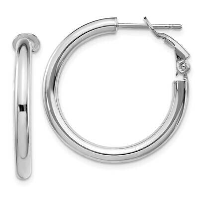 3x20mm Polished Round Omega Back Hoop Earrings 14k White Gold PRE923W, MPN: PRE923W, 191101984075