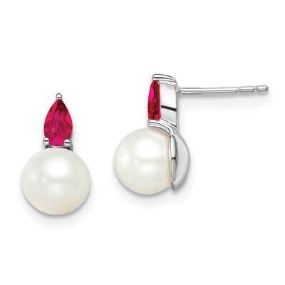 Cultured Freshwater Pearl and Ruby Post Earrings 14k White Gold EM8094-RU-W, MPN: EM8094-RU-W, 8839…