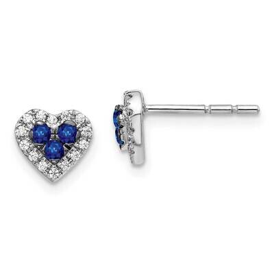 Sapphire Heart Post Earrings 14k White Gold Diamond EM5610-SA-013-WA, MPN: EM5610-SA-013-WA, 883957…