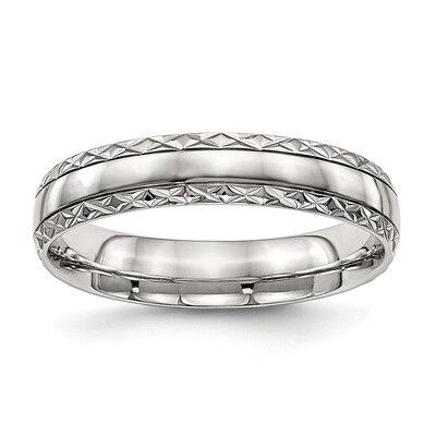 Grooved Criss Cross Design Ring Stainless Steel Polished SR487, MPN: SR487, 886774527192