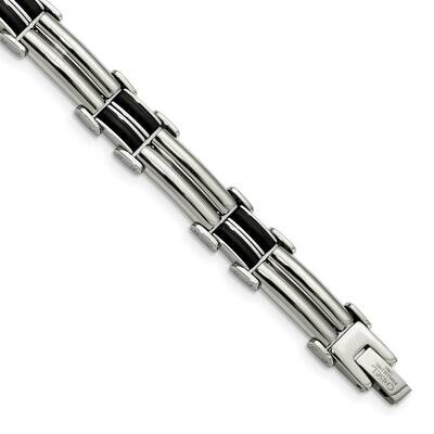 Black Rubber Bracelet Stainless Steel Polished SRB1380-8 by Chisel, MPN: SRB1380-8, 886774971827
