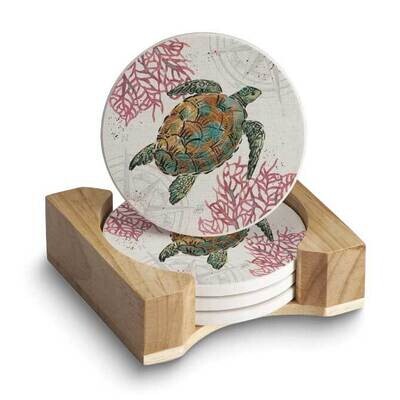Turtle Ocean Finds Round Stone Coaster Gift Set GM24386, MPN: GM24386, 608814166945