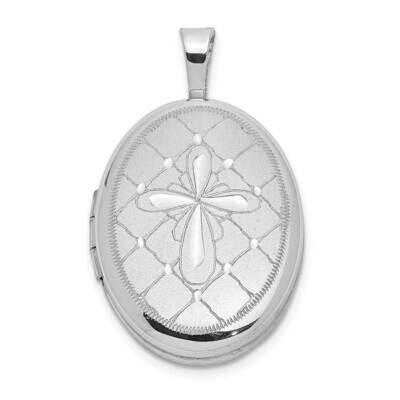 Satin Diamond-Cut Cross 19X15mm Oval Locket Sterling Silver Rhodium-plated QLS1061, MPN: QLS1061,