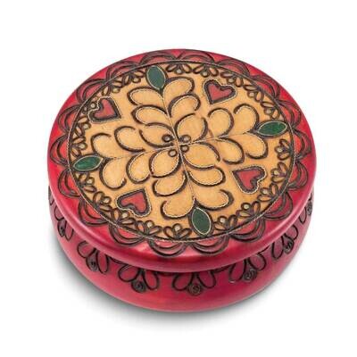 Round Heart with Brass Inlay Carved Wooden Keepsake Box GM25134, MPN: GM25134,