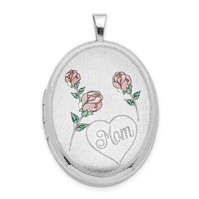 26mm Brushed/Polished Enameled Roses Mom Oval Locket Sterling Silver QLS926, MPN: QLS926, 883957938…