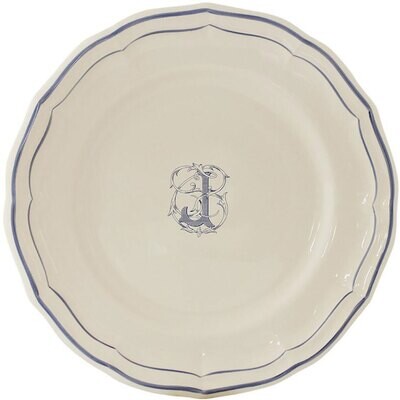 Gien Monogram Filet Bleu Dinner Plate Letter J 1710AEXJ22, MPN: 1710AEXJ22, 840769019215