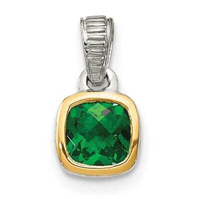 Created Emerald Pendant Sterling Silver with 14k Gold Accent QTC1702, MPN: QTC1702, 883957234151
