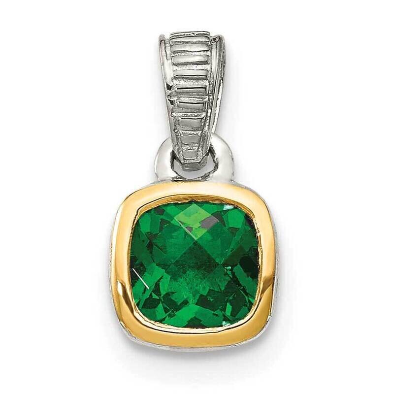 Created Emerald Pendant Sterling Silver with 14k Gold Accent QTC1702