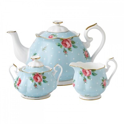 Royal Albert Polka Blue 3-Piece Set Teapot, Sugar &amp; Creamer, MPN: POLBLU25823, 652383739260