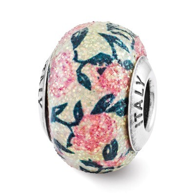 Reflection Pink Floral Overlay Bead Sterling Silver QRS3157, MPN: QRS3157, 886774613659