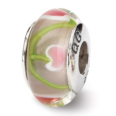 Pink Green Hand-blown Glass Bead Sterling Silver QRS625, MPN: QRS625, 883957725352