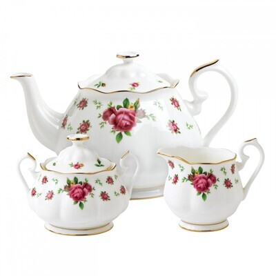 Royal Albert New Country Roses White 3-Piece Set Teapot, Sugar &amp; Creamer, MPN: NCRWTW25823, 6523837…