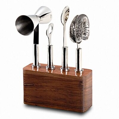 Mary Jurek Cosmo Bar Set with Wood Base 4 Piece Set Set 5 x 7 x 2.5&quot; HCM001, MPN: HCM001, 817658013…