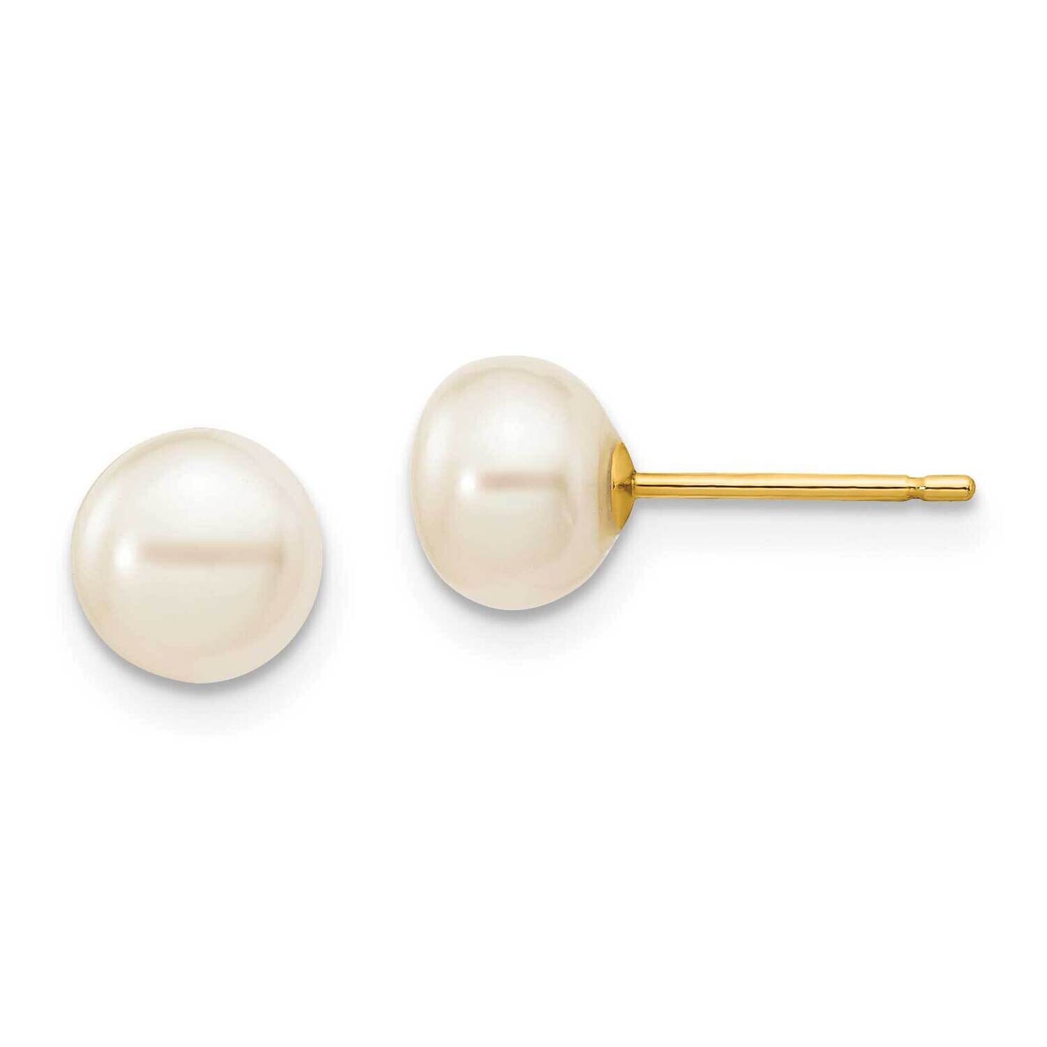 6-7mm White Button Freshwater Cultured Pearl Stud Post Earrings 10k Gold 10X60BW, MPN: 10X60BW,