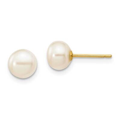 6-7mm White Button Freshwater Cultured Pearl Stud Post Earrings 10k Gold 10X60BW, MPN: 10X60BW,