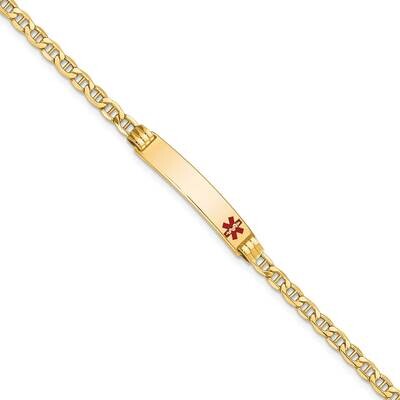 Semi-Solid Medical Red Enamel Anchor Link Id Bracelet 8 Inch 10k Gold 10XM558FR-8, MPN: 10XM558FR-8,