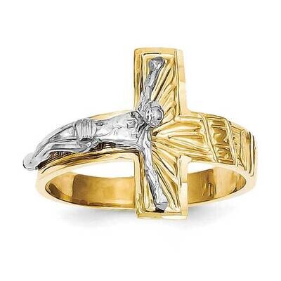 Polished &amp; Diamond-Cut Mens Crucifix Ring 10k Two-Tone Gold 10C2118, MPN: 10C2118,