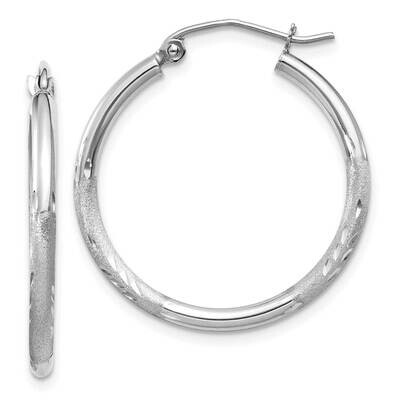 Satin Diamond-Cut 2mm Round Hoop Earrings 10k White Gold 10TC197, MPN: 10TC197,