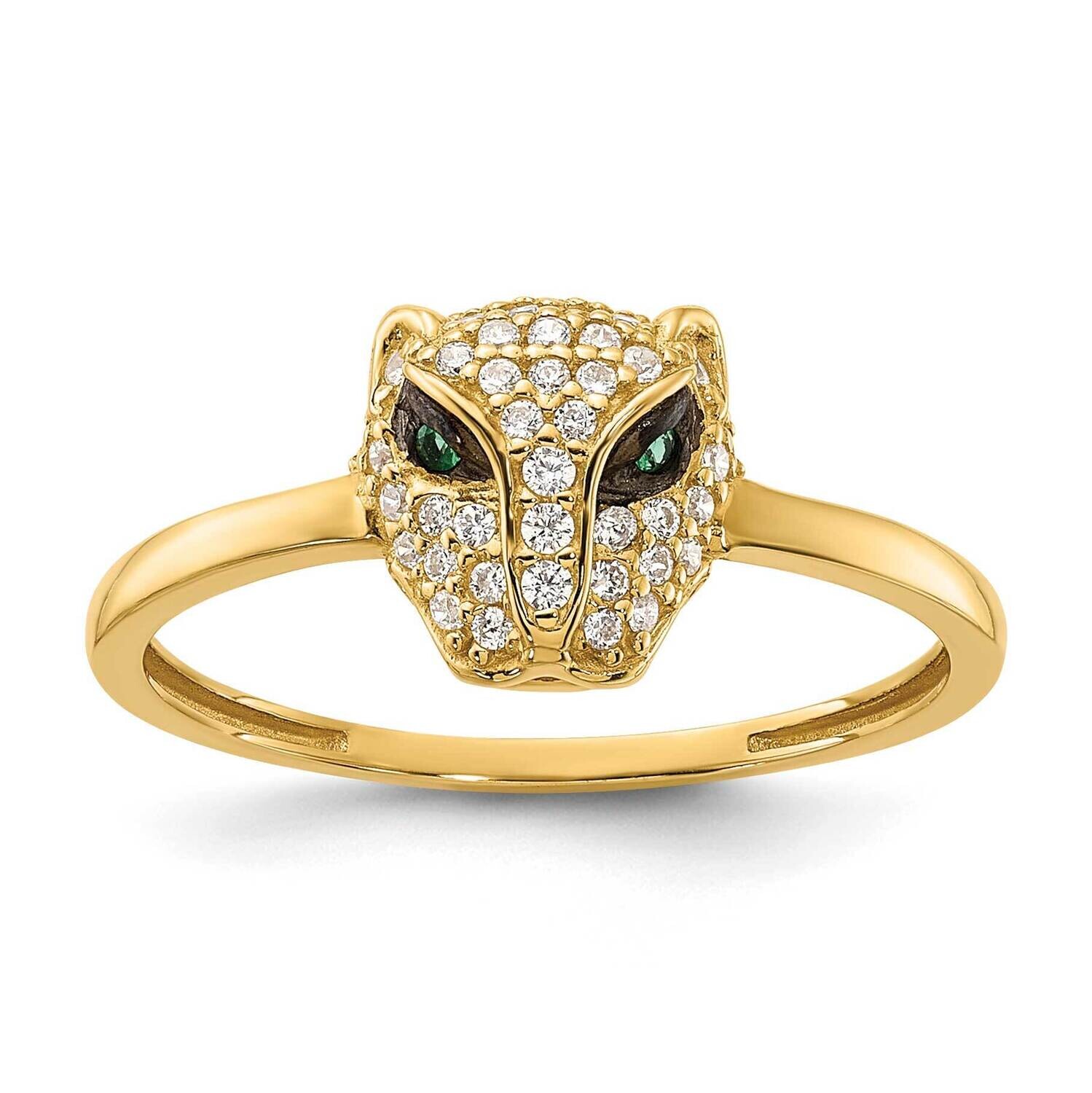 Clear Green CZ Lioness Head Ring 10k Polished Gold 10C1505, MPN: 10C1505,
