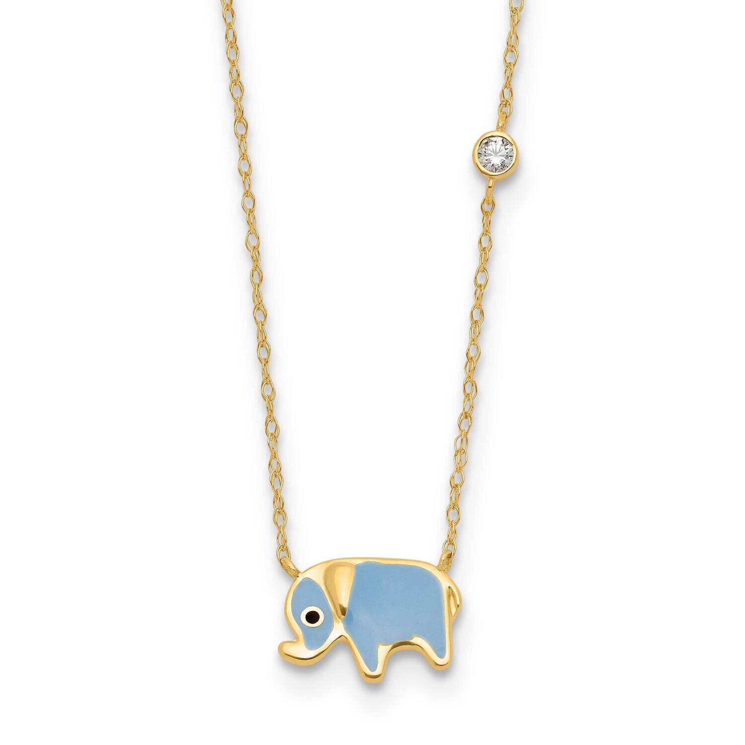 CZ Enameled Elephant Necklace 10k Polished Gold 10C1494-18, MPN: 10C1494-18,