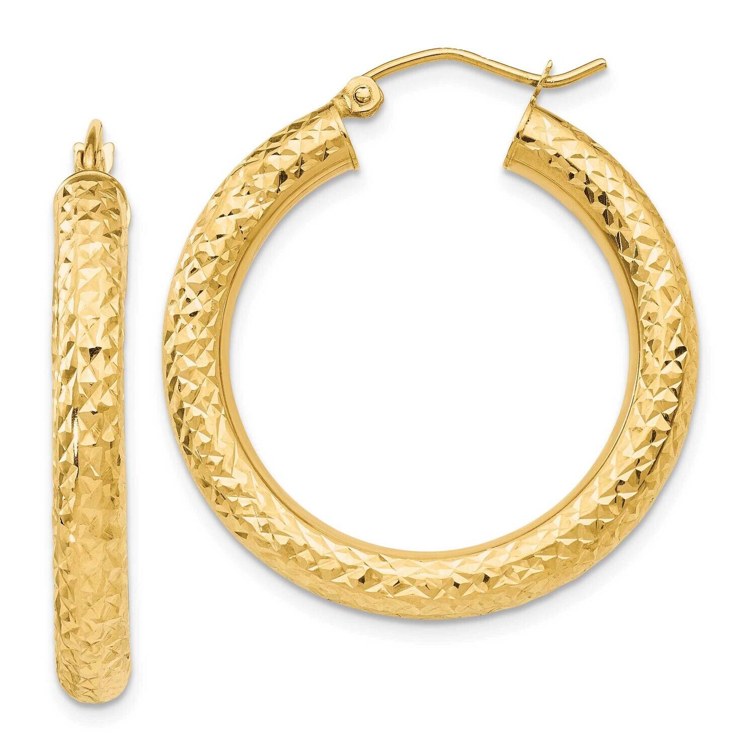 Diamond-Cut 4mm Round Hoop Earrings 10k Gold 10TC535, MPN: 10TC535, 196904097298