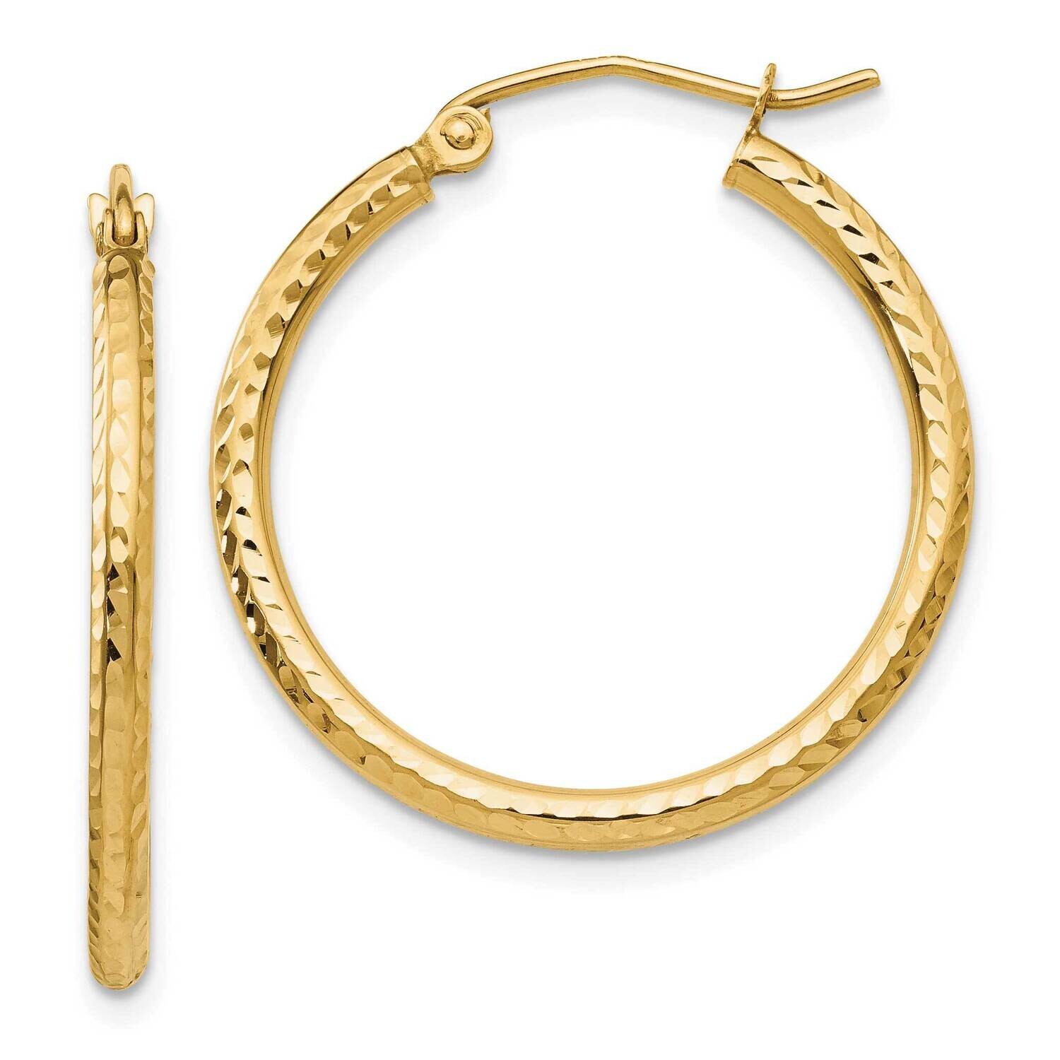 Diamond-Cut 2mm Round Tube Hoop Earrings 10k Gold 10TC232, MPN: 10TC232, 196904097311
