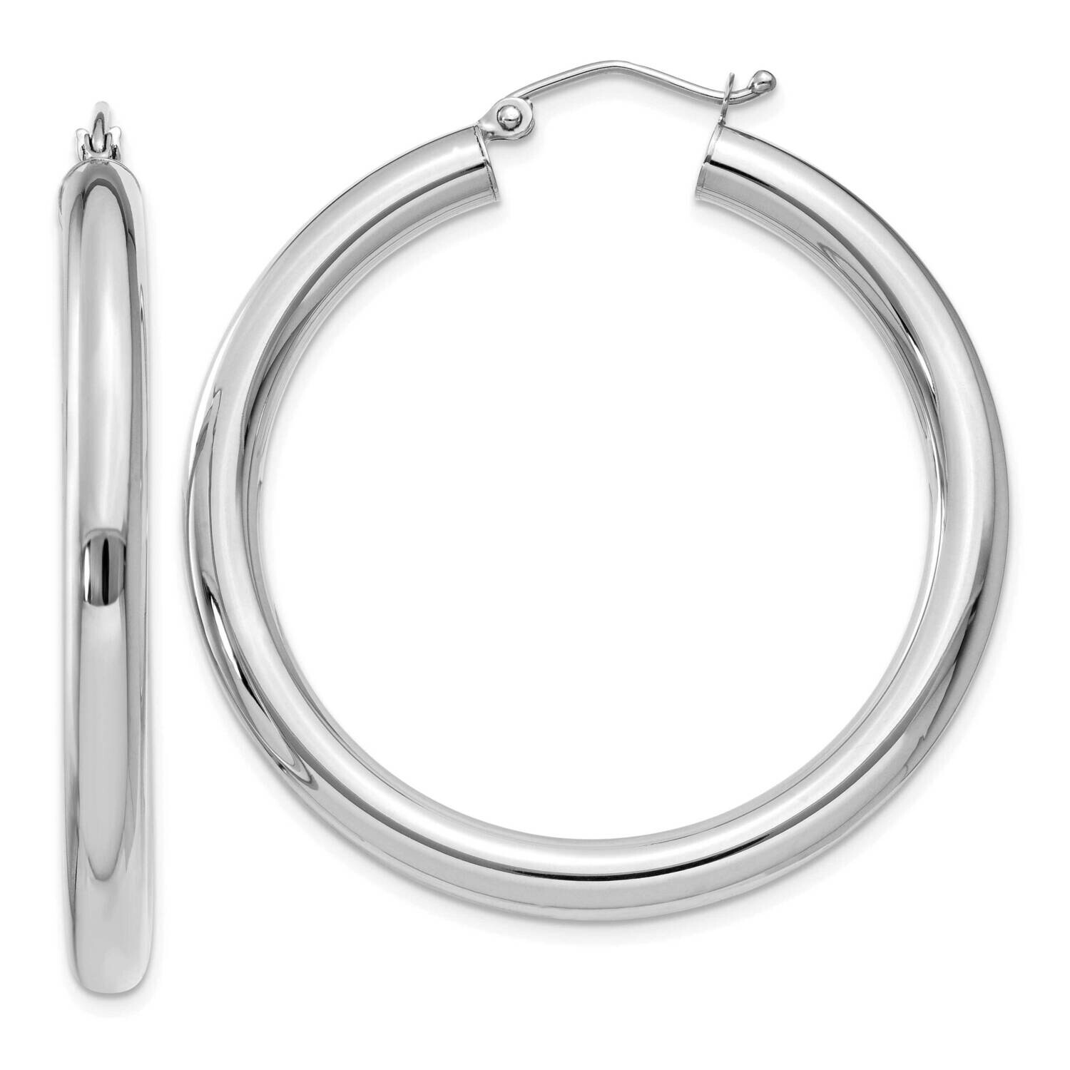 Polished 4mm Lightweight Tube Hoop Earrings 10k White Gold 10T858L, MPN: 10T858L,