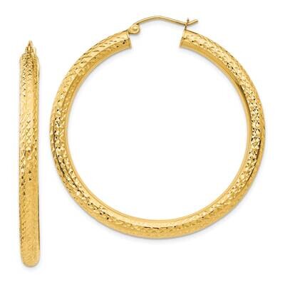 Diamond-Cut 4mm Round Hoop Earrings 10k Gold 10TC537, MPN: 10TC537,