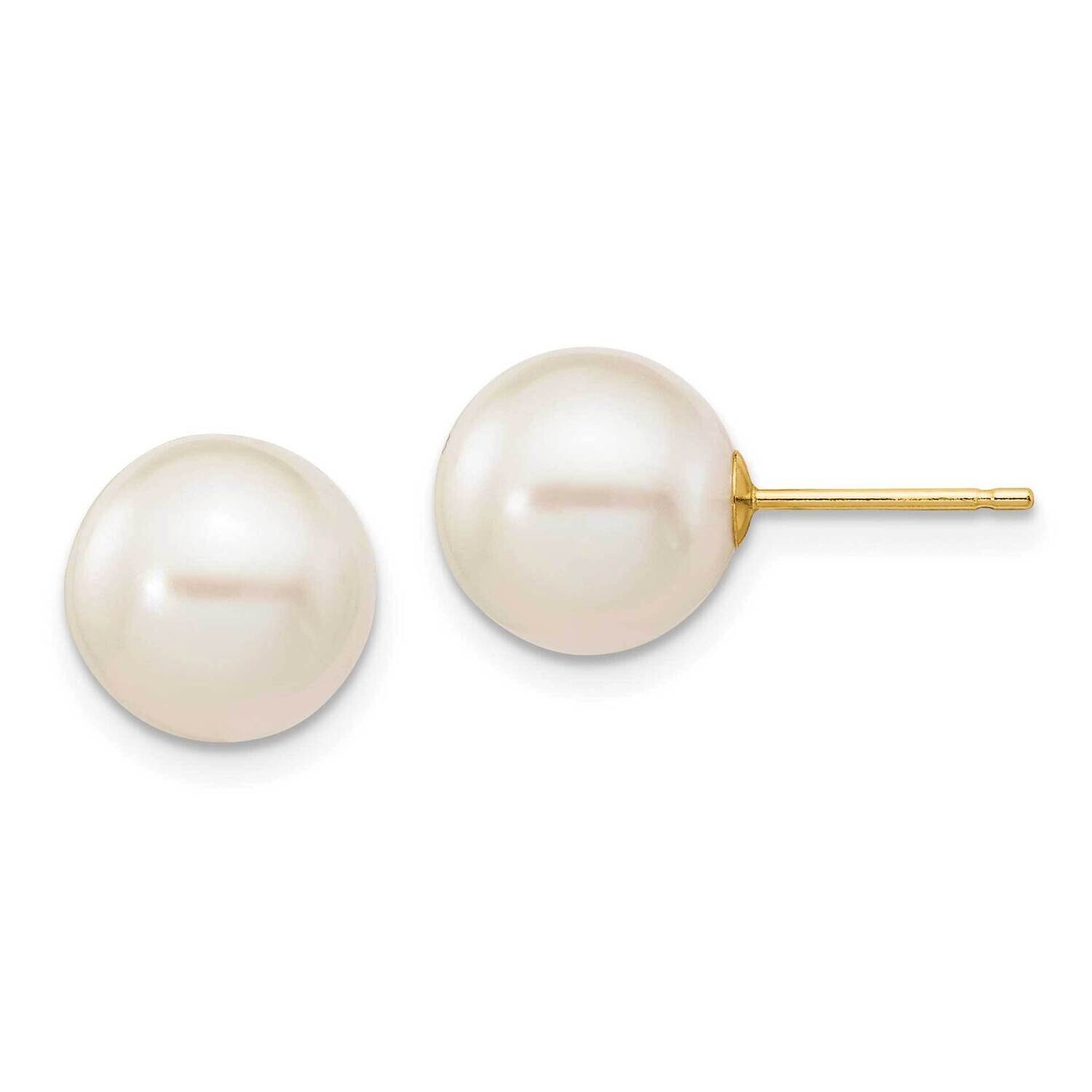 9-10mm White Round Freshwater Cultured Pearl Stud Post Earrings 10k Gold 10X90PW