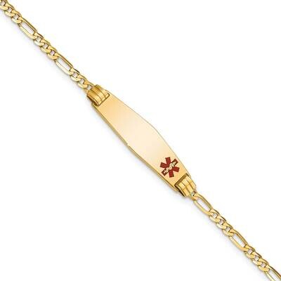 Medical Soft Diamond Shape Red Enamel Figaro Id Bracelet 7 Inch 10k Gold 10XM550FC-7, MPN: 10XM550F…