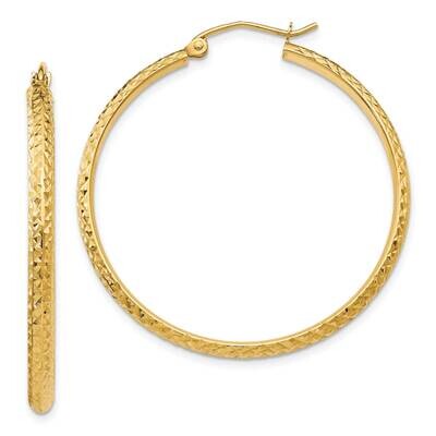 Diamond-Cut 2.8X37mm Hollow Hoop Earrings 10k Gold 10TC797, MPN: 10TC797,