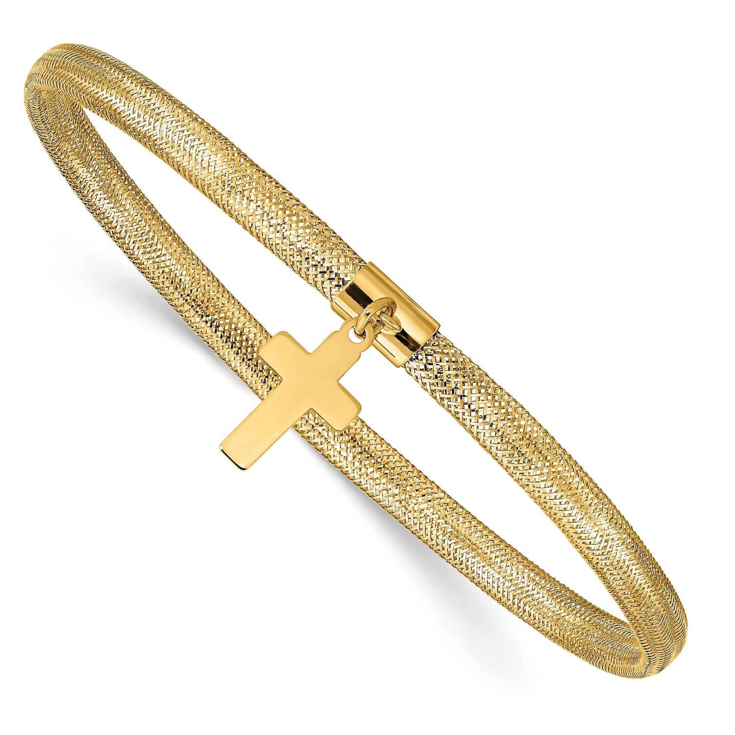 Mesh Cross Dangle Stretch Bracelet 7.5 Inch 10k Gold 10SF2748