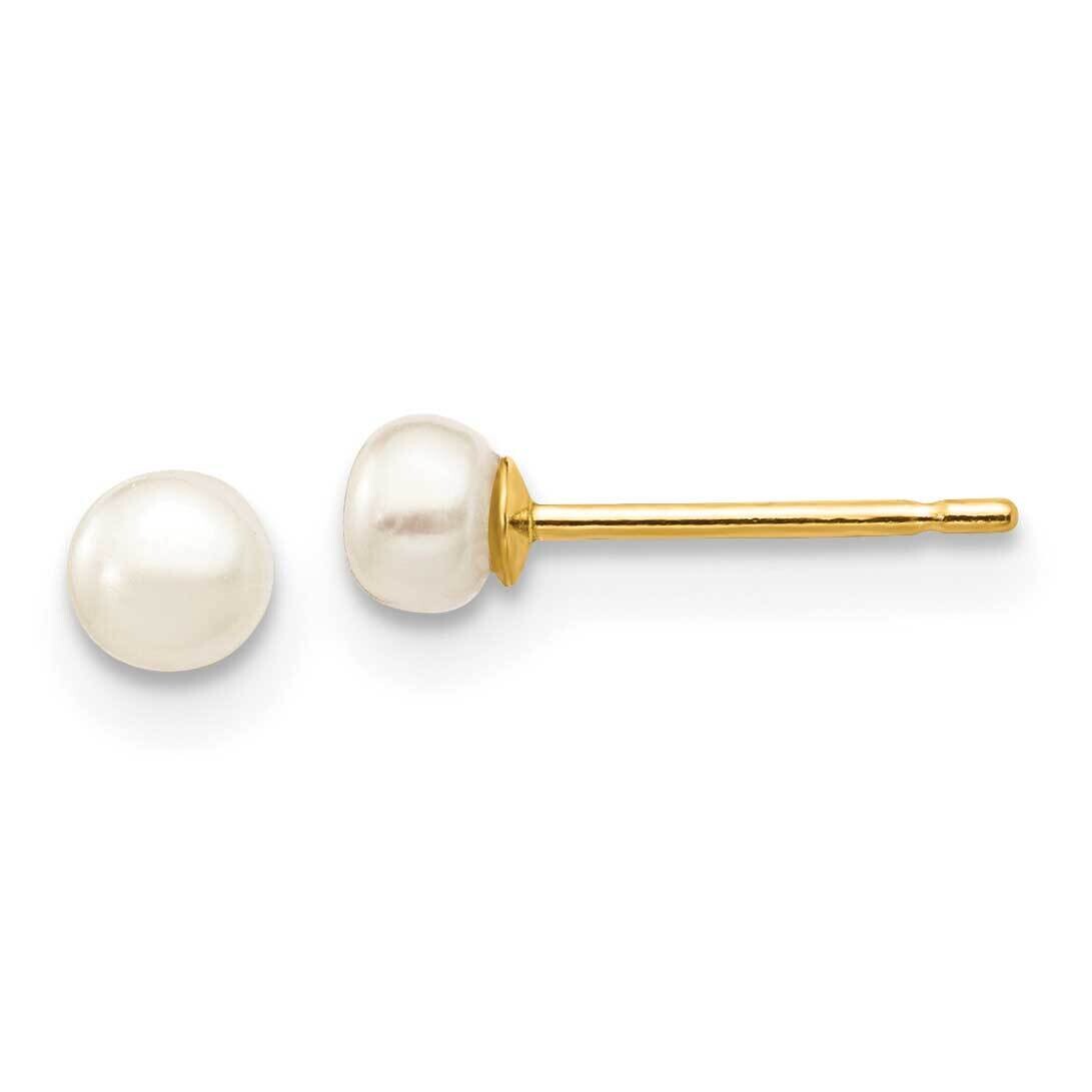 3-4mm White Button Freshwater Cultured Pearl Stud Post Earrings 10k Gold 10X30BW, MPN: 10X30BW,