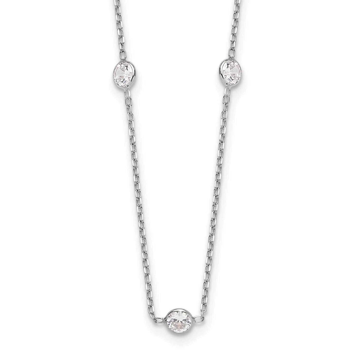 Polished CZ 9 Station Necklace 10k White Gold 10C1473-18, MPN: 10C1473-18,