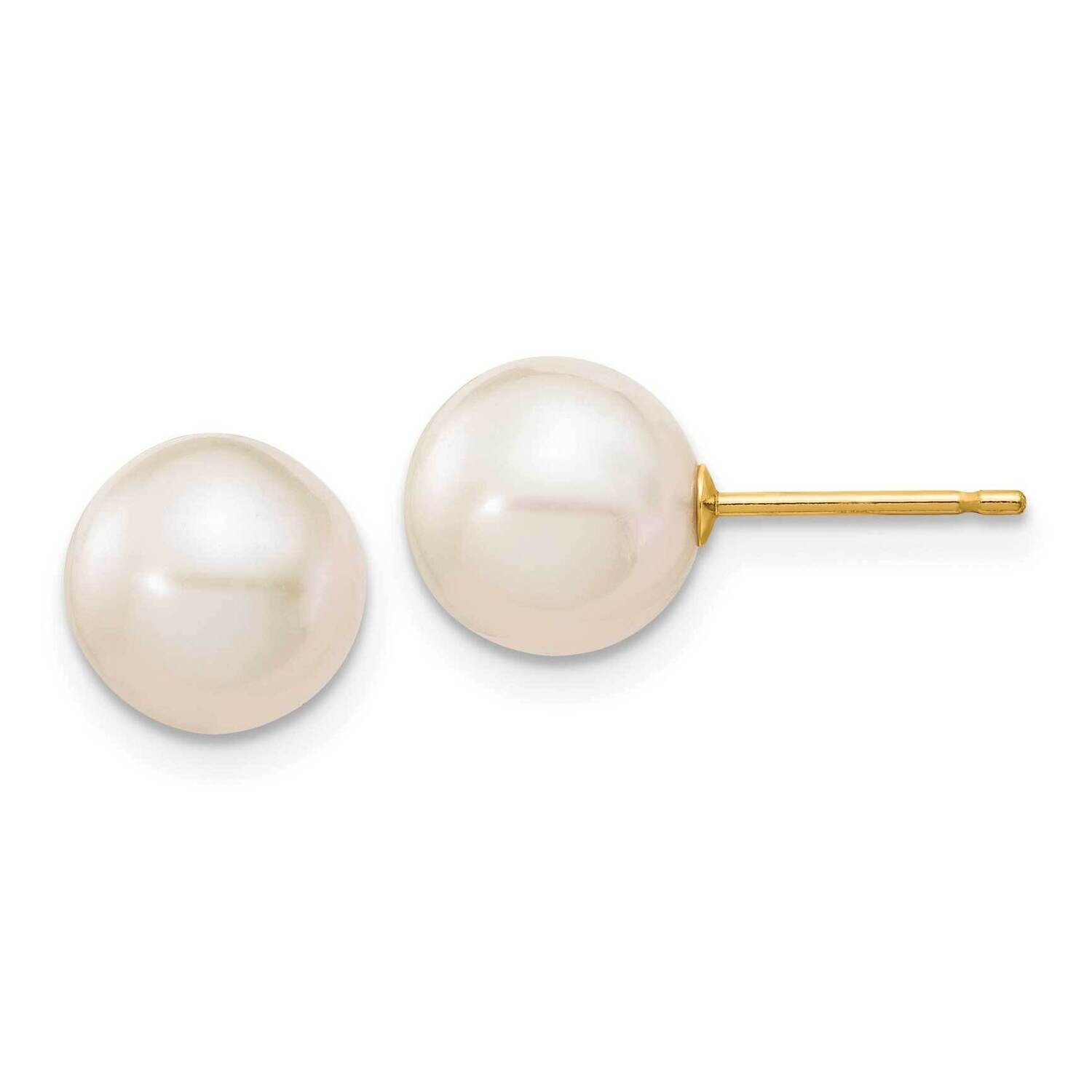 8-9mm White Round Freshwater Cultured Pearl Stud Post Earrings 10k Gold 10X80PW, MPN: 10X80PW,